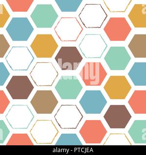 Vettore esagonale astratto colorato modello seamless sfondo. Ideale per tessuti, tessuti, scrapbooking, sfondi e artigianato. Illustrazione Vettoriale