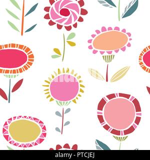 Vettore folk vibrante floral pattern seamless sfondo. Ideale per tessuti, tessuti, scrapbooking, sfondi e artigianato. Illustrazione Vettoriale