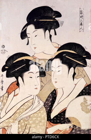 Kitagawa Utamaro, tre bellezze del presente giorno / immagini di belle donne, circa 1793, Woodblock stampe su carta, Toledo Museum of Art, Ohio, Stati Uniti d'America. Foto Stock