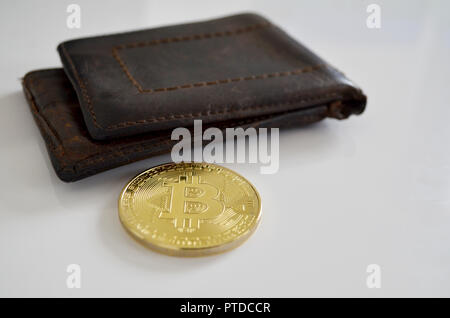 Bitcoin con custodia in cuoio Foto Stock