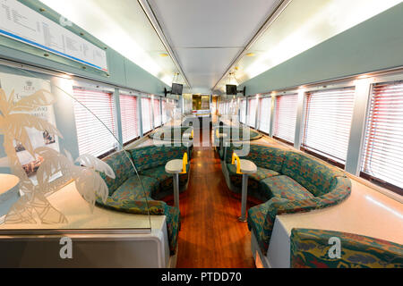 All'interno di un carrello del grande divario Scenic Railway treno turistico DownsSteam Railway & Museum, Drayton, Toowoomba, Sud del Queensland, QLD, Austral Foto Stock