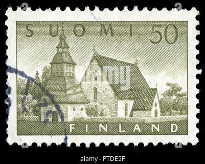 Con timbro postale timbro dalla Finlandia in Lammi- Chiesa serie emesse nel 1957 Foto Stock