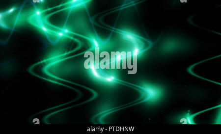 Effetto di flusso onde. Al neon luminoso linee incandescente pattern. La tecnologia moderna astratta illustrazione raster. Wide format Foto Stock