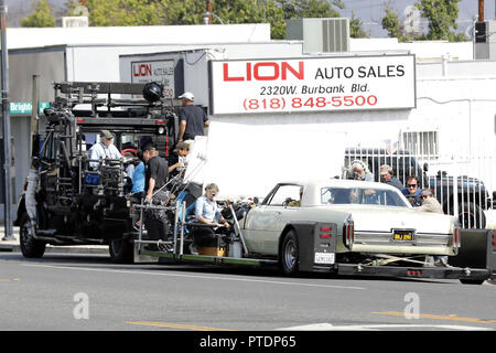 Quentin Tarantino è visto il set di 'una volta in Hollywood' sulla Burbank Boulevard il 6 ottobre 2018 di Burbank, in California. | Utilizzo di tutto il mondo Foto Stock