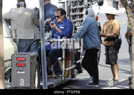 Quentin Tarantino è visto il set di 'una volta in Hollywood' sulla Burbank Boulevard il 6 ottobre 2018 di Burbank, in California. | Utilizzo di tutto il mondo Foto Stock