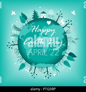 Carino Aprile 22 banner. Happy Earth Day card design. Illustrazione Vettoriale Illustrazione Vettoriale