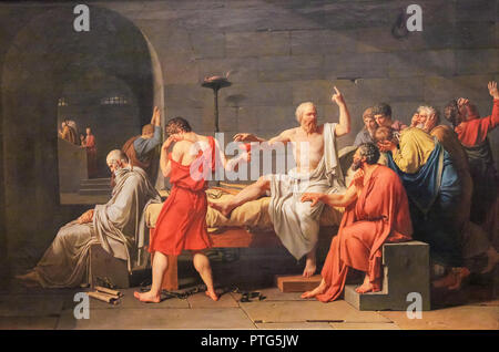La morte di Socrate (Francese: La Mort de Socrate) è un olio su tela dipinta dal pittore francese Jacques-Louis David nel 1787. Foto Stock