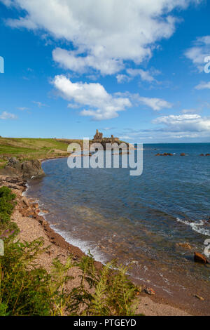 Newark Castle lungo la Fife sentiero costiero, Scozia. Foto Stock