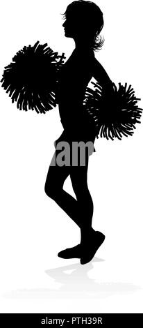 Cheerleader pom pom Silhouette Illustrazione Vettoriale