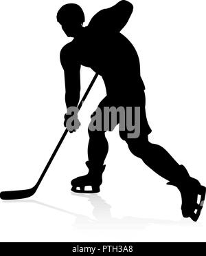 Hockey su ghiaccio giocatore Silhouette Illustrazione Vettoriale