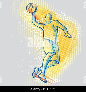 Giocatore di basket su uno sfondo grafico, immagine vettoriale Illustrazione Vettoriale
