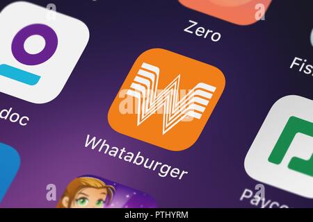 London, Regno Unito - 9 Ottobre 2018: screenshot del mobile app Whataburger da Whataburger. Foto Stock