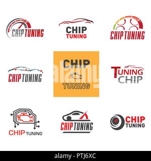 Set di loghi vettore di chip tuning auto Illustrazione Vettoriale