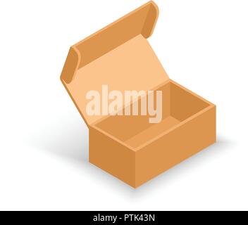 Isometrica del vettore ha aperto la scatola di cartone. Consegna e imballaggio. Illustrazione Vettoriale
