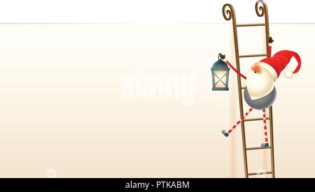 Felice carino Natale scandinavo gnome salire fino al tabellone per le affissioni uso di scale a pioli. Inserire del testo o di altri elementi Illustrazione Vettoriale