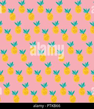 Vettore di ananas sul salmone sfondo rosa seamless pattern. Perfetta per la creazione di progetti, trapuntatura, scrapbooking e altre idee di carta Illustrazione Vettoriale