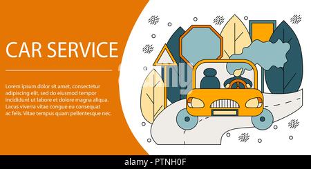 Illustrazione Vettoriale nozione di servizio auto. Creative Design piatto per i banner web, materiale di marketing business presentation. Illustrazione Vettoriale