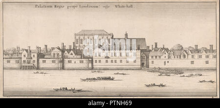 Palatium Regis Prope Londinum, Vulgo Whitehall. Data/Periodo: ca. 1647. Stampa. Incisione su media, leggermente strutturata, la crema di latte di cui la carta. Altezza: 152 mm (5,98 in); larghezza: 333 mm (13.11 in). Autore: Wenceslaus Hollar. Foto Stock