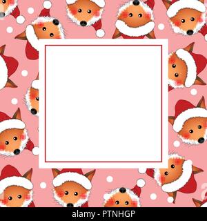 Red Fox Santa Claus in Rosa di Natale carta banner. Illustrazione Vettoriale. Illustrazione Vettoriale