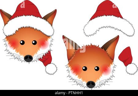 Red Fox Santa Claus isolati su sfondo bianco. Illustrazione Vettoriale. Illustrazione Vettoriale