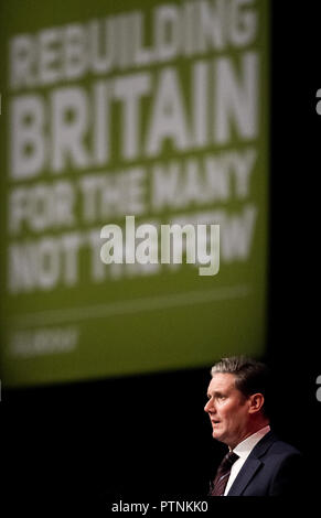 Keir Starmer p.f. Ombra del Segretario di Stato per la chiusura dell'Unione europea al Partito laburista conferenza annuale 2018, Liverpool. Foto Stock