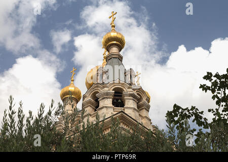 Vista della chiesa russo-ortodossa del convento di Santa Maria Maddalena presso il monte degli Ulivi di Gerusalemme Foto Stock