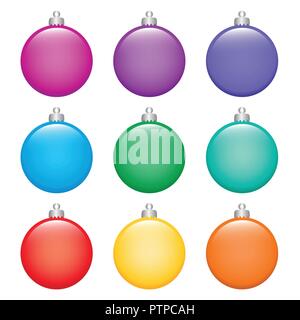 Set di colorato albero di Natale palle su sfondo bianco illustrazione vettoriale EPS10 Illustrazione Vettoriale