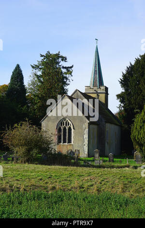 La Chiesa di San Nicola, Steventon visto dai prati nella parte posteriore. Foto Stock