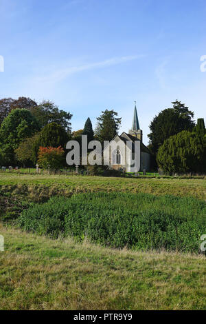 La Chiesa di San Nicola, Steventon visto dai prati nella parte posteriore. Foto Stock