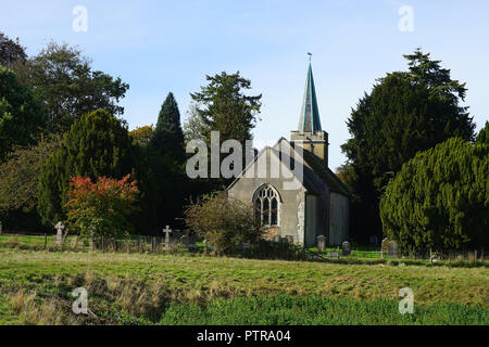 La Chiesa di San Nicola, Steventon visto dai prati nella parte posteriore. Foto Stock