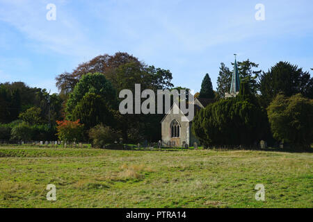 La Chiesa di San Nicola, Steventon visto dai prati nella parte posteriore. Foto Stock