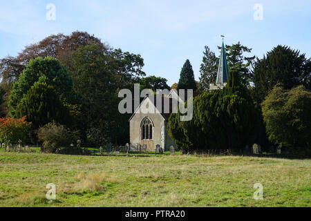 La Chiesa di San Nicola, Steventon visto dai prati nella parte posteriore. Foto Stock