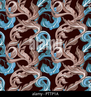 Colore ad acquerello pattern con disegnati a mano foglie Foto Stock