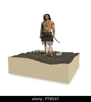 Illustrazione digitale e 3d rendering di un uomo Neandertal Foto Stock