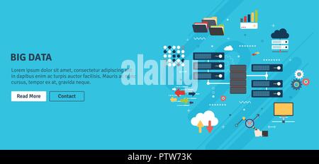Server di rete di computer e di business intelligence.Protezione dei database di sistema. Eseguire il backup dei dati di analisi del traffico. Dati di grandi dimensioni e il cloud computing banner conc Illustrazione Vettoriale