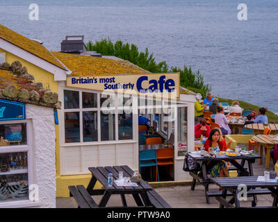 Britains più meridionale cafe a Lizard Point in Cornwall - CORNWALL / Inghilterra - Agosto 12, 2018 Foto Stock