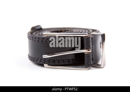 La cintura nera / fibbia isolato su bianco Foto Stock