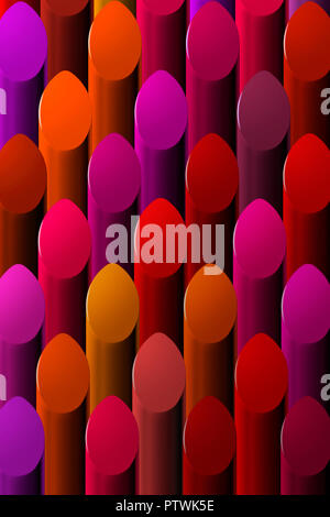 Sfumature di rossetto in rosso, viola e rosa, close up full frame shot Foto Stock