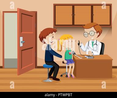 Padre e figlia soddisfare medico illustrazione Illustrazione Vettoriale