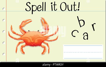 Scrivi parola inglese illustrazione di granchio Illustrazione Vettoriale