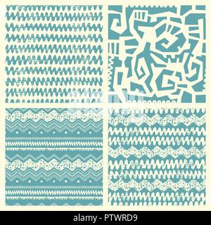 Set di disegnato a mano etnico dipinto seamless patterns con effetto grunge. Tribale africano modello tradizionale. Utilizzare per la carta da parati, riempimenti, pagina web Illustrazione Vettoriale