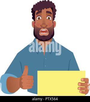 L'uomo africano tenendo la scheda vuota. African American uomo con il pollice in su. Illustrazione Vettoriale Illustrazione Vettoriale