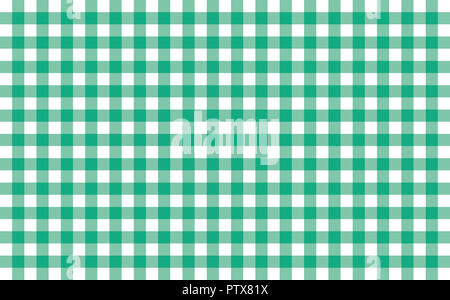 Gingham-come tabella con panno verde verde bianco e controlli. Simmetriche strisce sovrapposte in un unico colore solido contro uno sfondo bianco Foto Stock