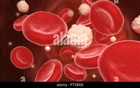 Le cellule del sangue e glucosio in vena. 3D illustrazione Foto Stock