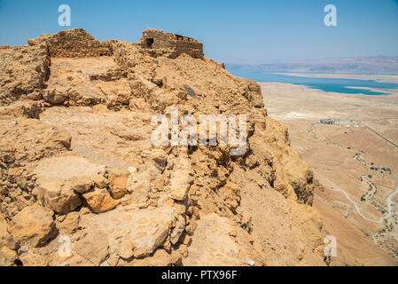 Masada - antica fortezza nel sud-ovest della costa del Mar Morto in Israele. Foto Stock