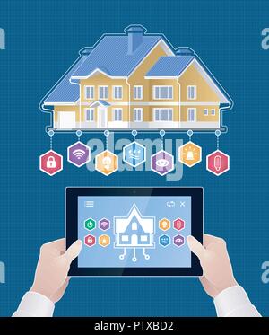 Smart Home Controllo tramite Mobile App Illustrazione Vettoriale