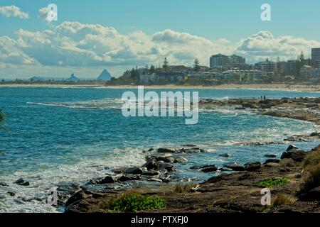 Vista di Kings Beach in Caloundra, Queensland, Australia Foto Stock