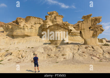 Bolnuevo roccia arenaria sculture attrazione turistica vicino a Mazarron Mazarrón Spagna Foto Stock