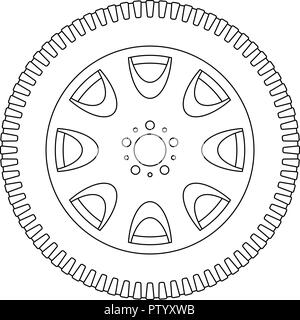Ruota con pneumatico. Icona di contorno Illustrazione Vettoriale