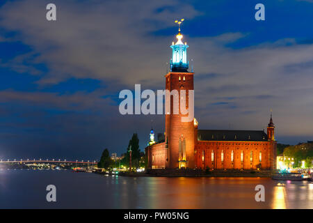 Municipio di Stoccolma di notte, Stoccolma, Svezia Foto Stock